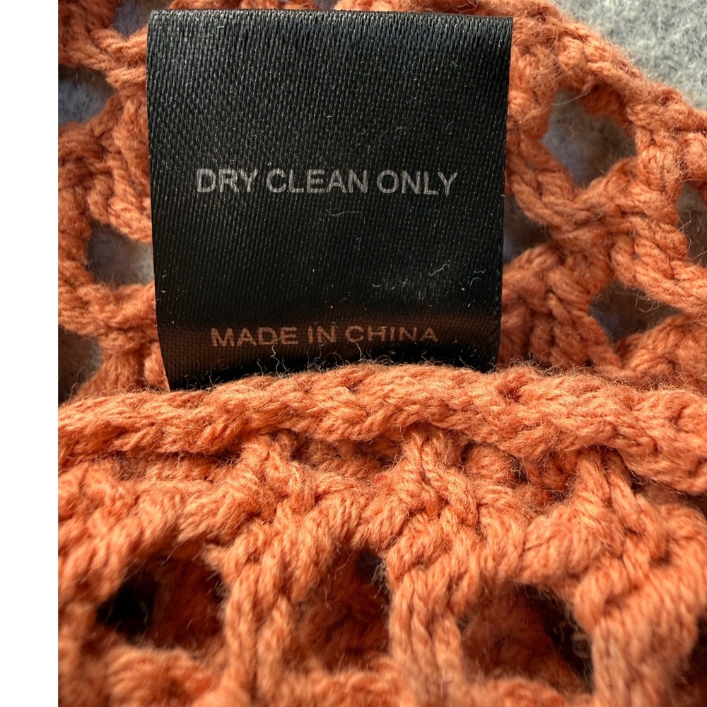 Beige Botany Crochet Maxi Dress M Rust Orange Open Knit Boho Festival Cover Up - Picture 8 of 9